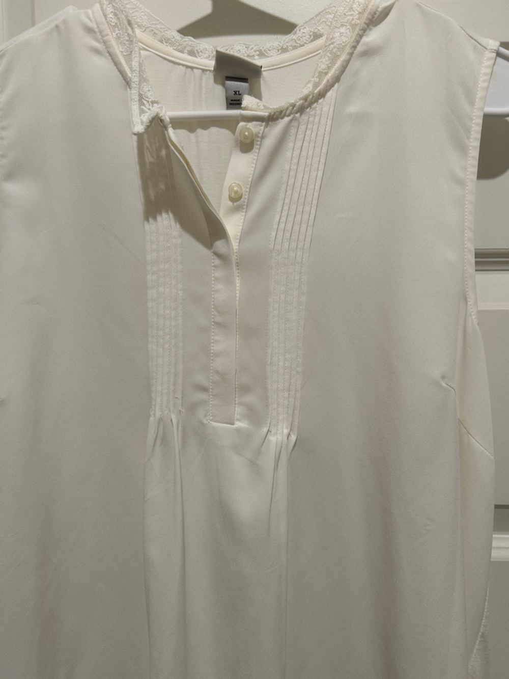 a new day Ivory Sleeveless Pintuck Henley Blouse with Lace Trim